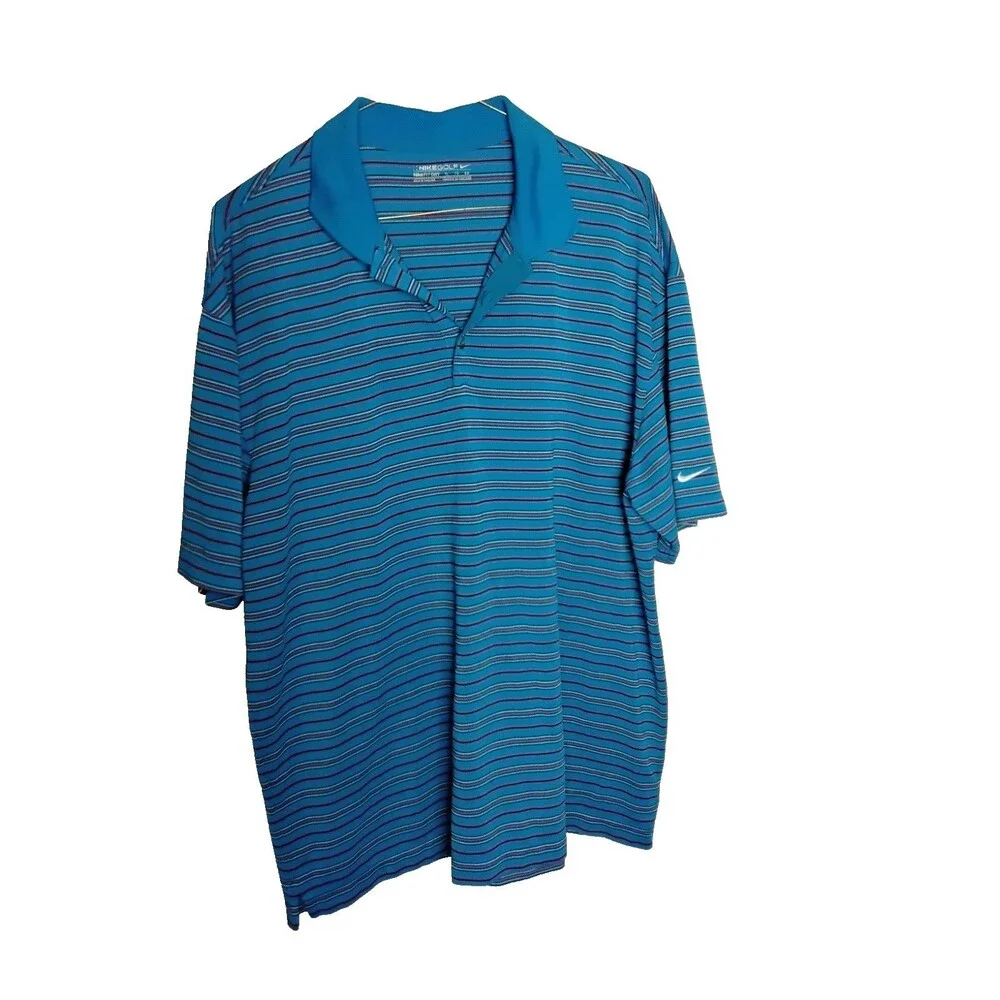 Nike Golf Mens Polo Shirt Blue And Red Striped Tour Performance Dri-Fit XL